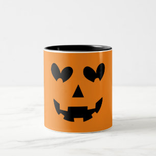 Orange & Black Happy Heart Pumpkin Halloween  Two-Tone Coffee Mug
