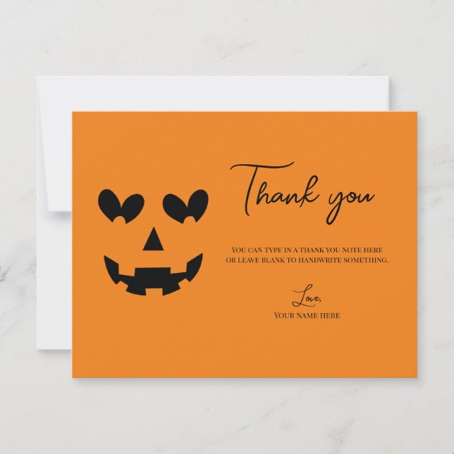 Orange & Black Happy Heart Pumpkin Thank You Invitation (Front)