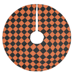 Orange Black Harlequin Diamond Chequered Pattern Brushed Polyester Tree Skirt