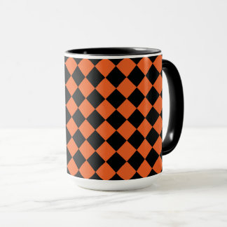 Orange Black Harlequin Diamond Chequered Pattern Mug