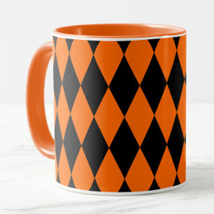 Orange Black Harlequin Diamonds Checkers Design Mug