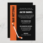 Orange Black Hockey Bar Mitzvah Invitation<br><div class="desc">A modern hockey themed Bar Mitzvah invitation featuring a hockey stick in orange and black. This unique sports invite is easy to personalise using the online template tools.</div>