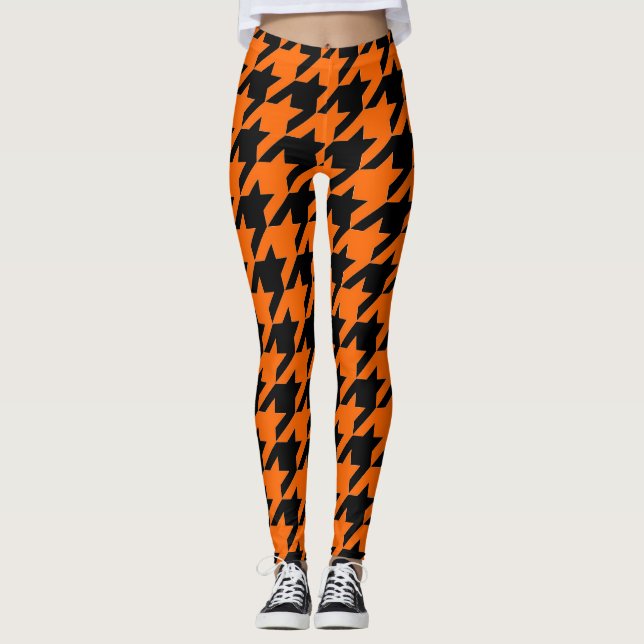Orange black hounds tooth pattern leggings (Front)