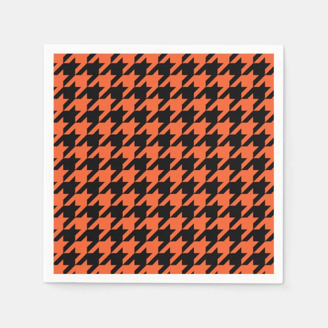 Orange Black Houndstooth Check Napkin (Front)