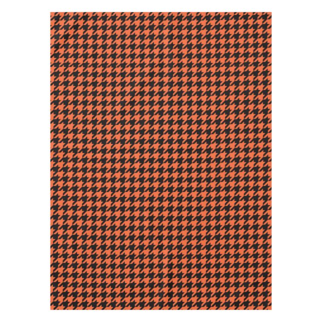 Orange Black Houndstooth Check Tablecloth (Front)