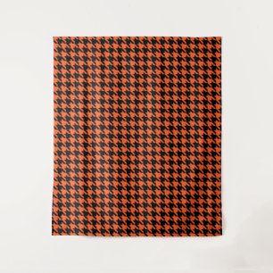 Orange Black Houndstooth Check Tapestry
