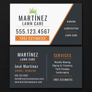Orange & Black Lawn Care Landscaping Grass Cutting Business Card