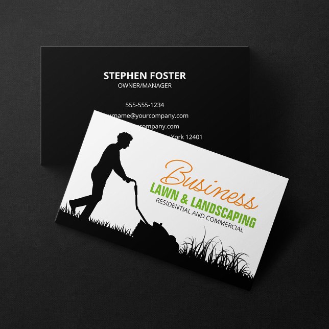 Orange Black Lawncare Landscaping Lawn Mowing Business Card (Creator Uploaded)