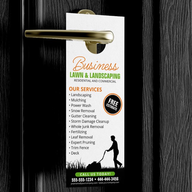 Orange Black Lawncare Landscaping Lawn Mowing Door Hanger (Creator Uploaded)