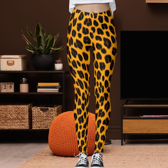 Orange Black Leopard Skin Safari Fun Pattern Print Leggings (Creator Uploaded)