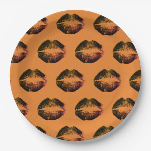 Orange Black Lips  Halloween party Paper Plate