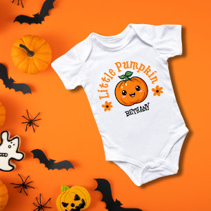 Orange & Black Little Pumpkin Halloween Girl  Baby Bodysuit