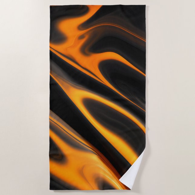 Orange Black marble color mix Beach Towel (Front)