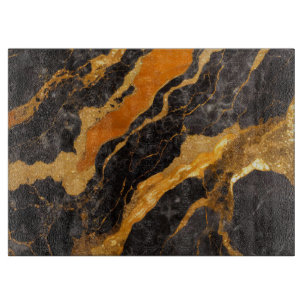 Orange Black Marble Pattern with Gold Cutting Board