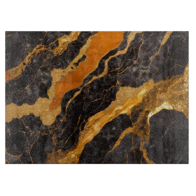 Orange Black Marble Pattern with Gold Cutting Board (Front)