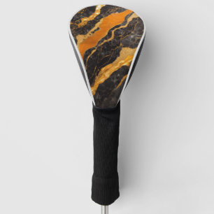 Orange Black Marble Pattern with Gold Golf Head Cover