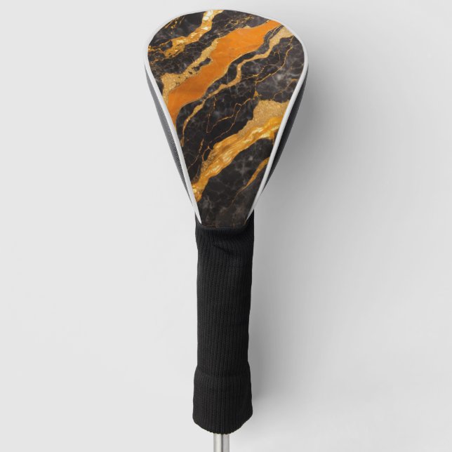 Orange Black Marble Pattern with Gold Golf Head Cover (Front)