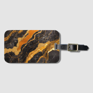 Orange Black Marble Pattern with Gold Luggage Tag