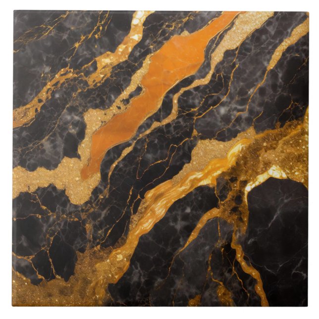 Orange Black Marble Pattern with Gold Tile (Front)