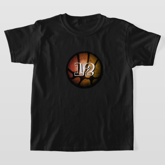 Orange Black Metallic Basketball Ball Number T-Shirt (Laydown)