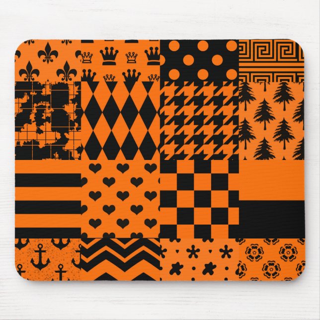 Orange Black Mixed Patterns Patchwork Design  Mouse Mat (Front)