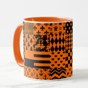 Orange Black Mixed Patterns Patchwork Design Mug