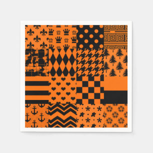 Orange Black Mixed Patterns Patchwork Design  Napkin
