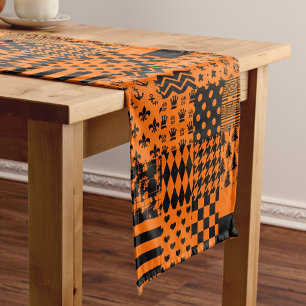 Orange Black Mixed Patterns Patchwork Design  Short Table Runner