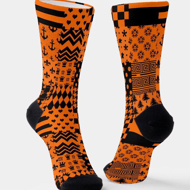 Orange Black Mixed Patterns Patchwork Design  Socks (Creator Uploaded)