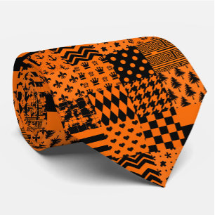 Orange Black Mixed Patterns Patchwork Design  Tie