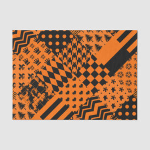 Orange Black Mixed Patterns Patchwork Design  Tissue Paper