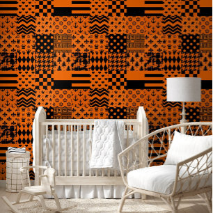 Orange Black Mixed Patterns Patchwork Design  Wallpaper