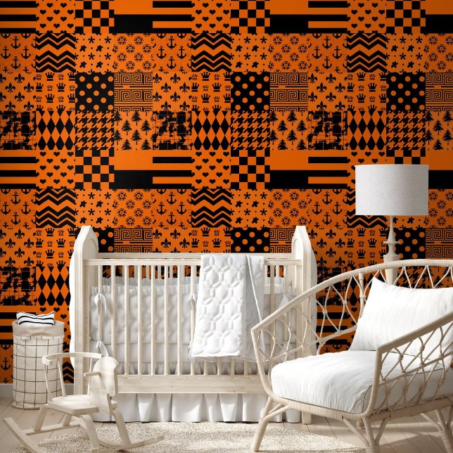 Orange Black Mixed Patterns Patchwork Design  Wallpaper (Creator Uploaded)