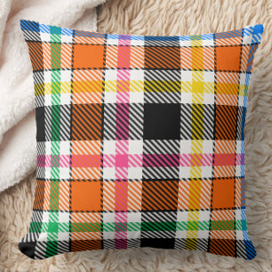Orange Black Multicolour Flannel Plaid Tartan Cushion