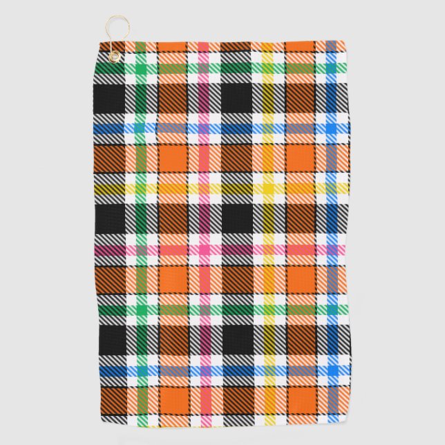 Orange Black Multicolour Flannel Plaid Tartan Golf Towel (Front)
