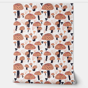 Orange Black Mushroom Hand Drawn Pattern Wallpaper