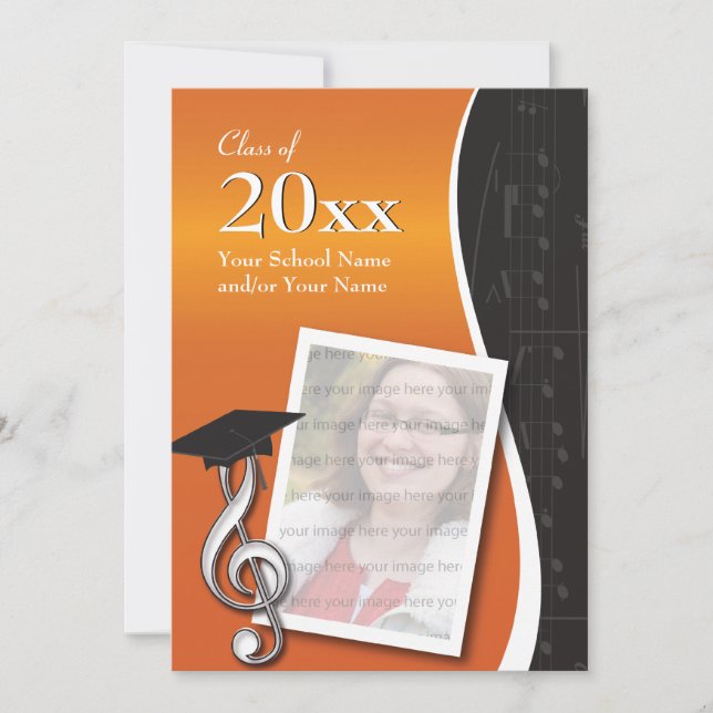 Orange & Black Music Graduation Invitation (Front)