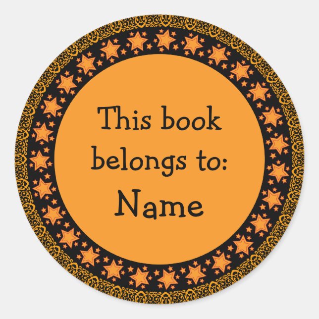 Orange & Black Ornament Design Classic Round Sticker (Front)