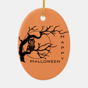 Orange & Black Owl Halloween Ornament