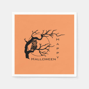 Orange & Black Owl Happy Halloween Paper Napkins