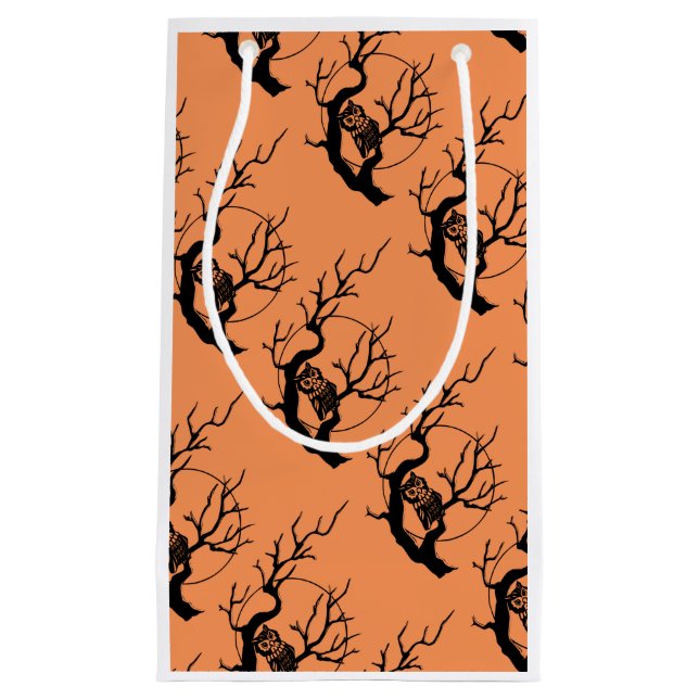 Orange & Black Owls Halloween Gift Bag (Front)