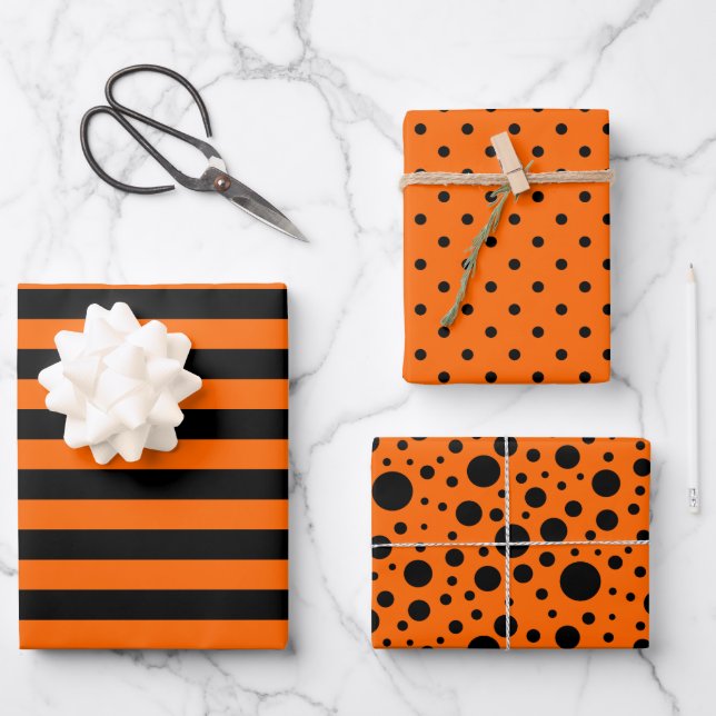 Orange/Black Patterns Wrapping Paper Sheet Set (Front)