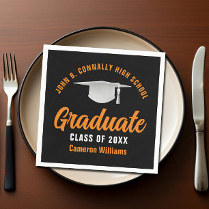 Orange Black Personalised 2026 Graduate Party Napkin