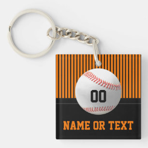 Orange, Black, Personalised Baseball Team Gifts,  Key Ring