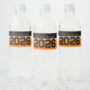 Orange & Black Personalised Graduation Water Bottle Label
