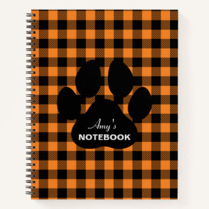 Orange Black Plaid Paw Print Notebook Journal