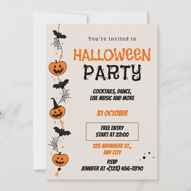 Orange Black Playful Halloween Party Invitation (Front)