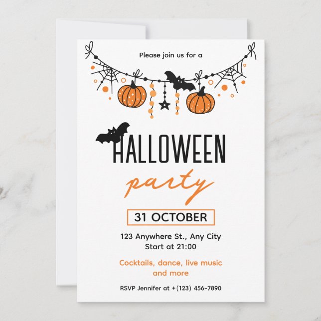 Orange Black Playful Simple Halloween Party  Invitation (Front)