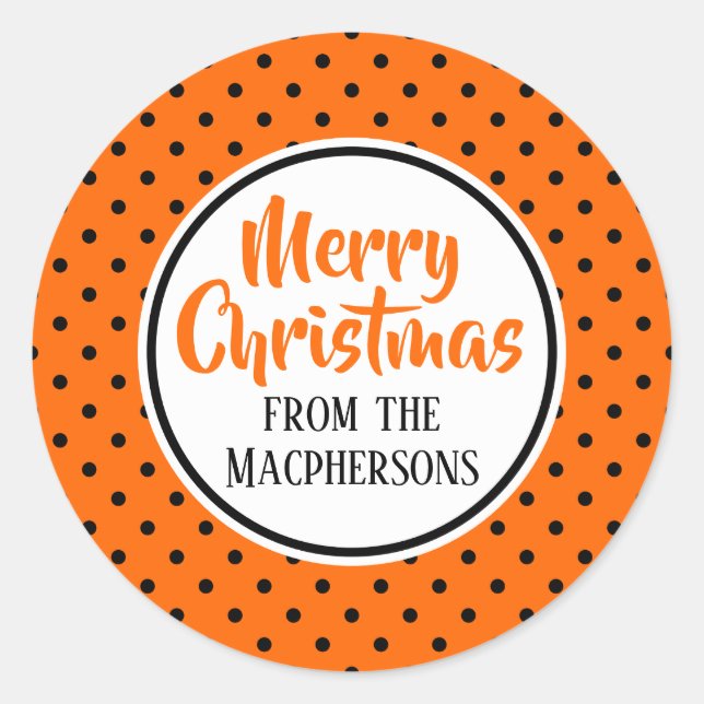 Orange/Black Polka Dots Christmas Stickers (Front)