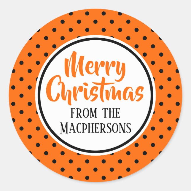 Orange/Black Polka Dots Christmas Stickers (Front)